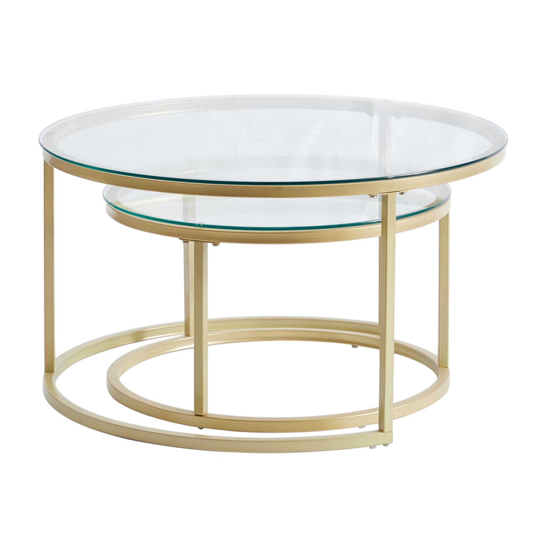 BenyLed Modern Nesting Coffee Tables Set, Glass/Gold Finish