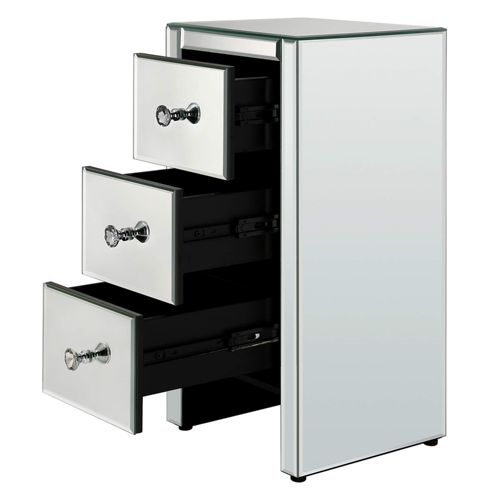 Doredo Mirrored Nightstand with 3 Drawers, Modern Silver Accent Table