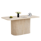 Nordic Modern Rectangular Dining Table with Yellow Travertine Cladding and Roman Columns Style Legs