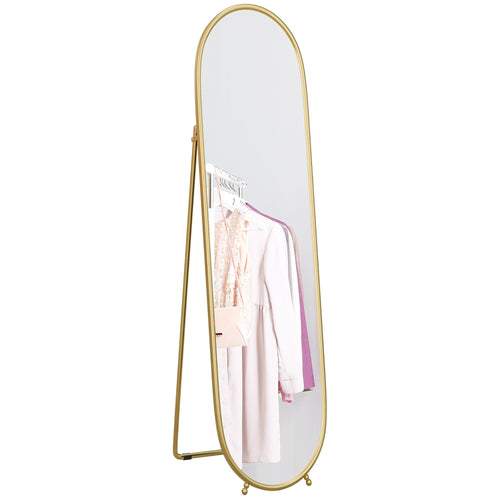 HOMCOM full length mirror with gold tone metal frame and oval shape