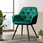 Set of 2 green velvet Artiss dining chairs with solid wood construction and steel legs
