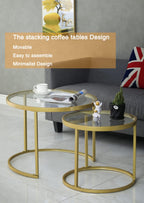MAIKAILUN Round Nesting Coffee Table Gold Set of 2