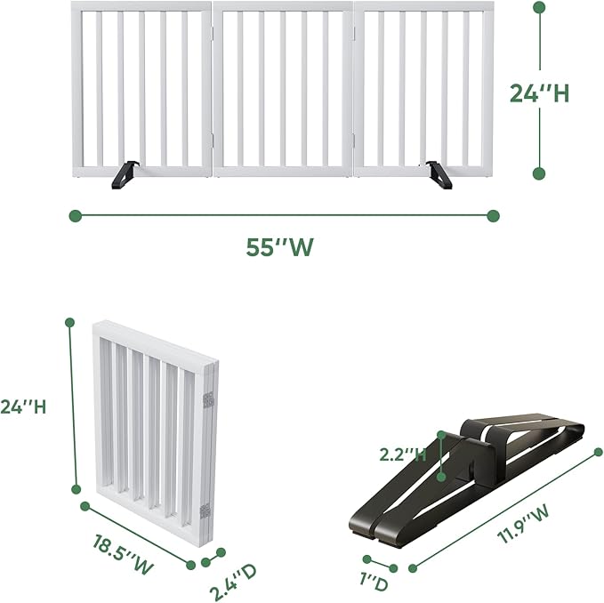 Algherohein Freestanding Bamboo Dog Gate - White