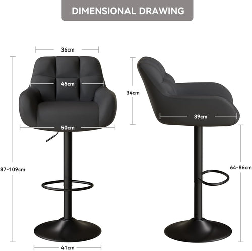 Hawthyhome Adjustable Bar Stools Set of 2 with PU Leather