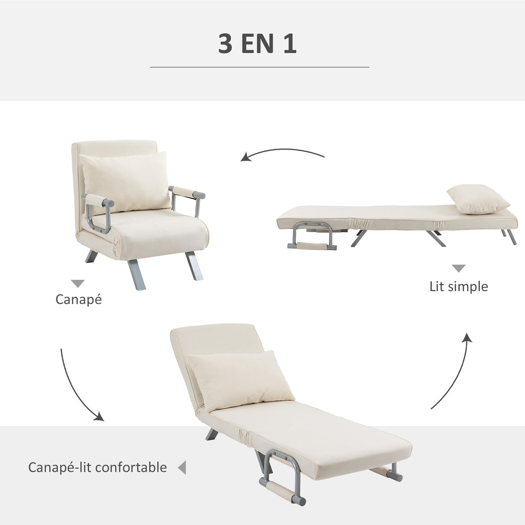 HOMCOM 1 Seater Convertible Armchair Sofa Bed with Removable Cover