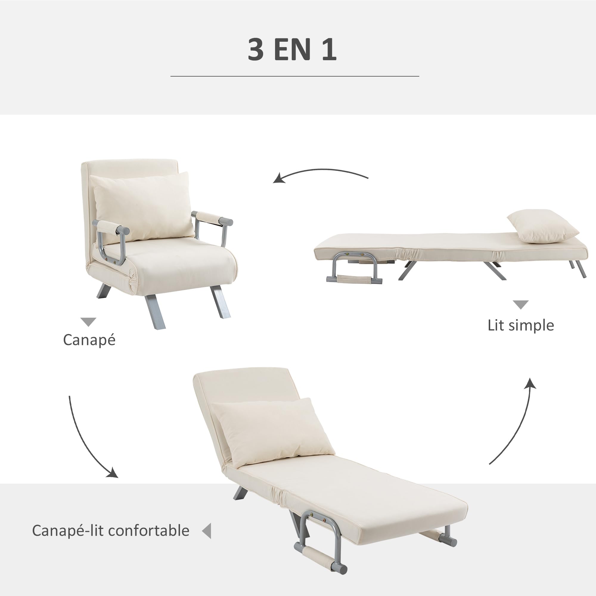 HOMCOM 1 Seater Convertible Armchair Sofa Bed with Removable Cover