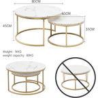 Ginhow Set of 2 Round Coffee Tables with Marble Design