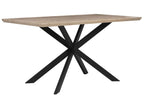 Spectra dining table with light wood veneer top and black star-shaped legs