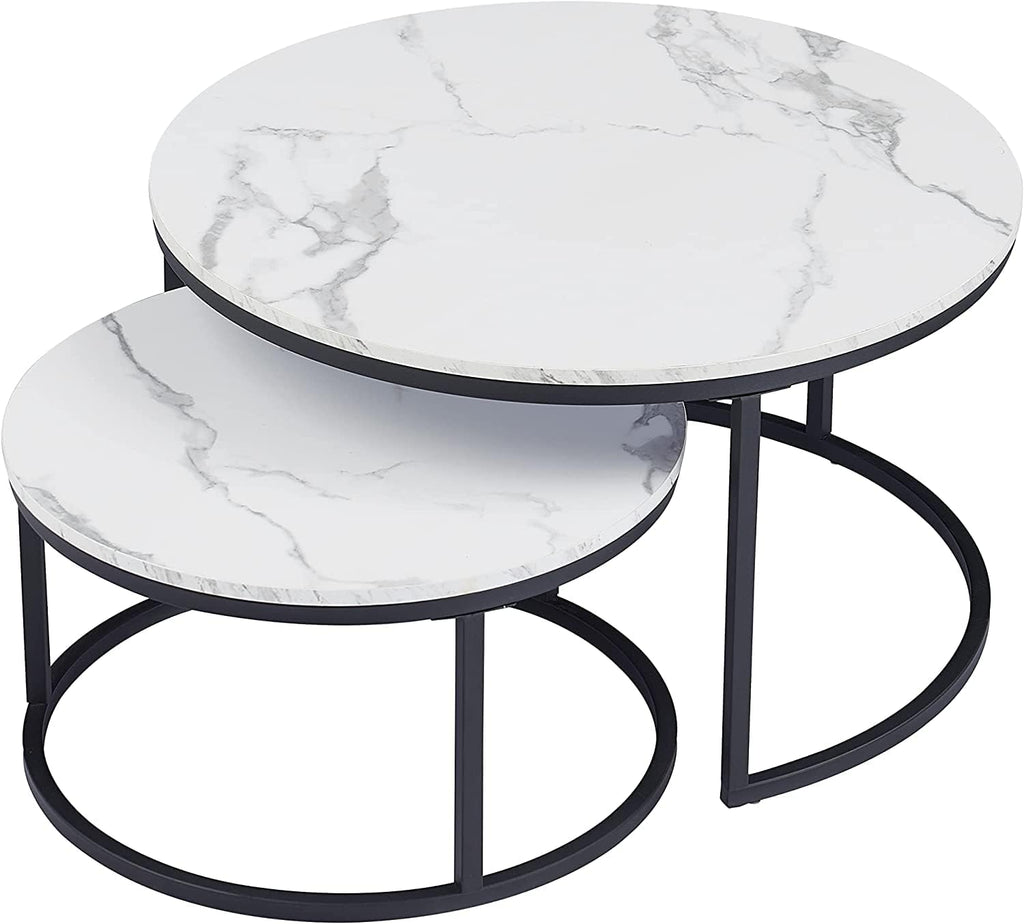 HJhomeheart Nesting Round Coffee Tables Set - White+Black