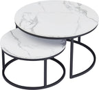 HJhomeheart Round Nesting Coffee Tables Set, White and Black