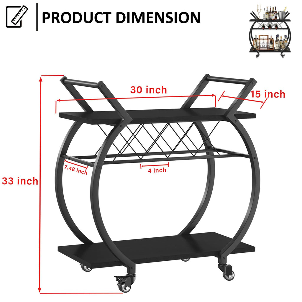 LVB Rolling Bar Cart with Storage Shelves and Wine Rack