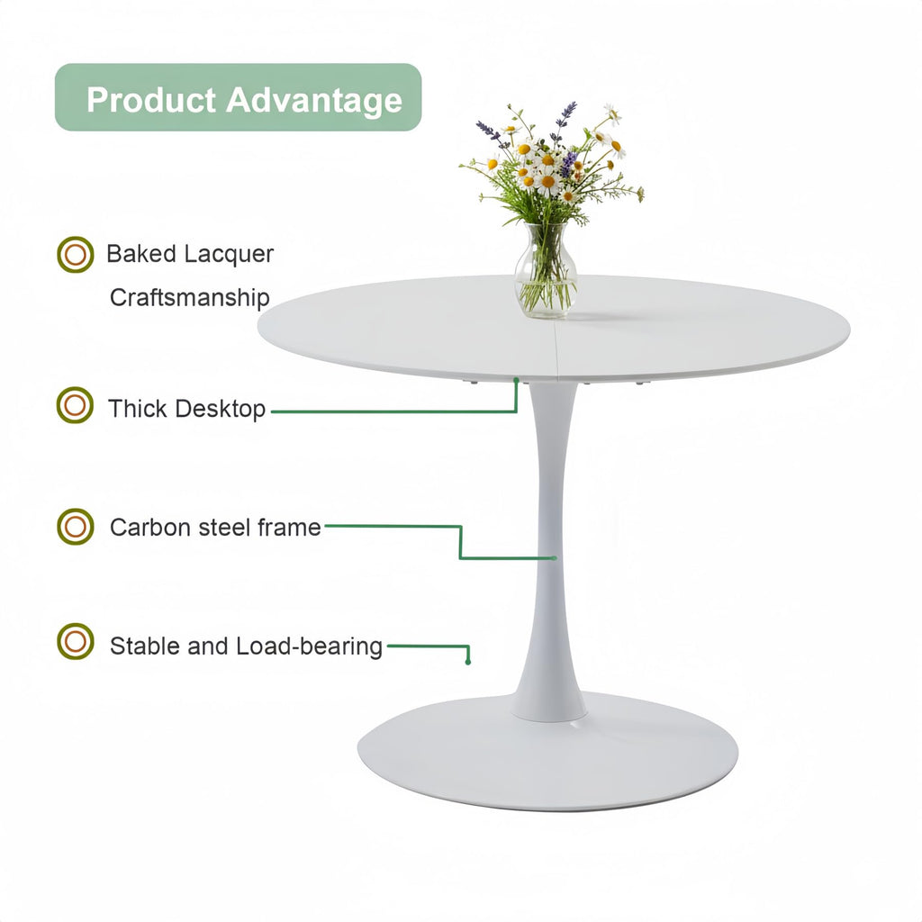 GrandCA HOME 110cm Round Dining Table in White