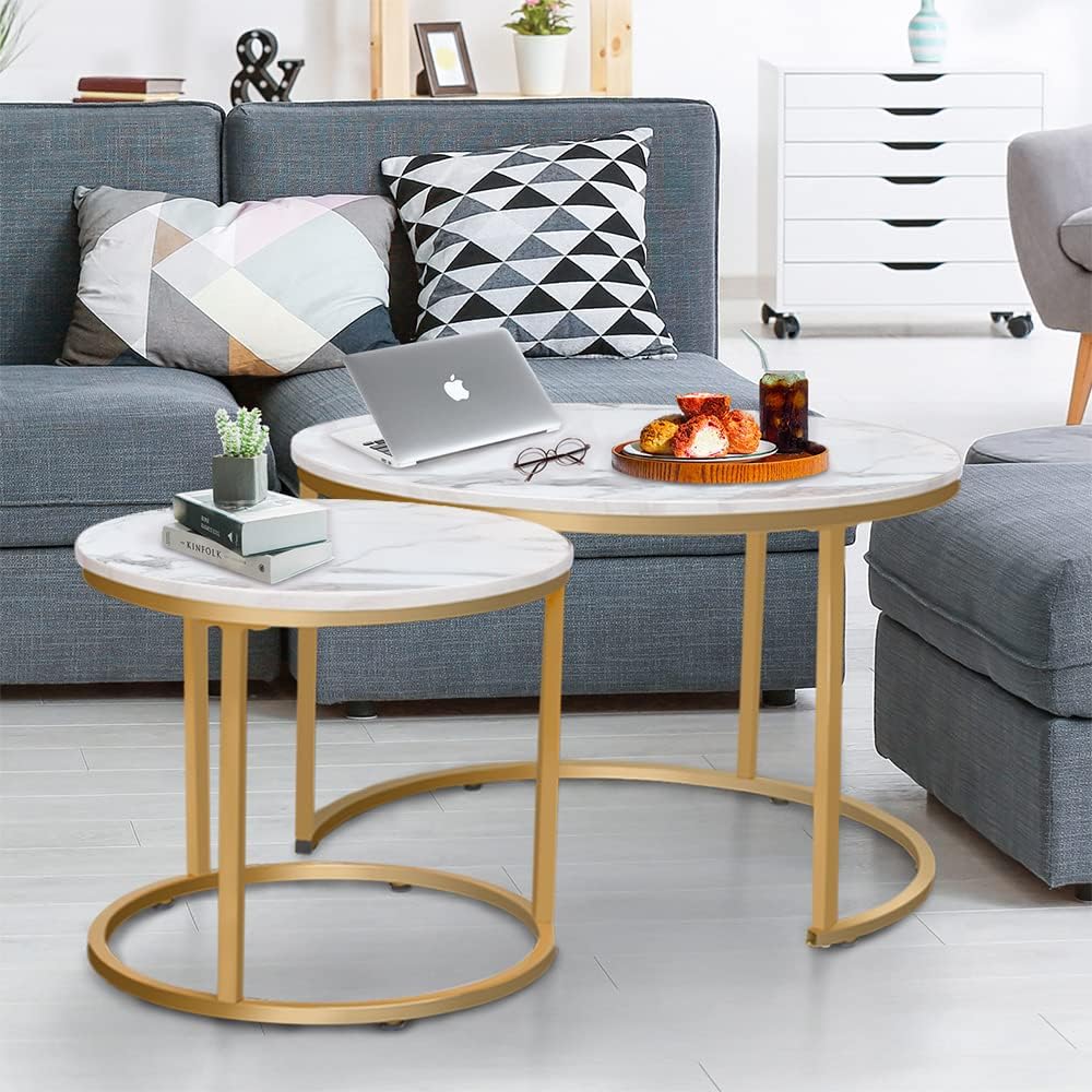 Aboxoo Nesting Coffee Table Set with White Marble Pattern