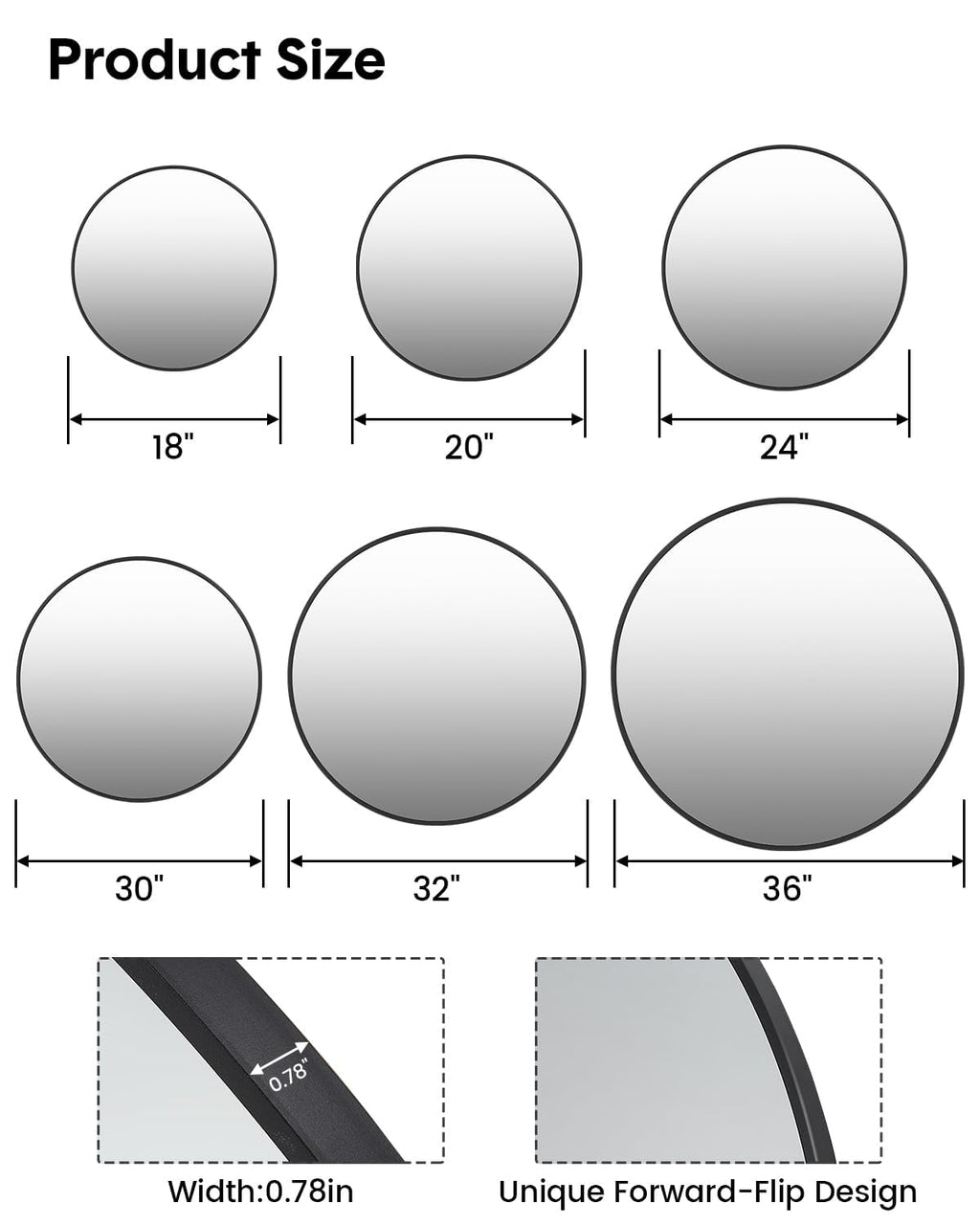 dainslef 24 Inch Round Metal Frame Mirror