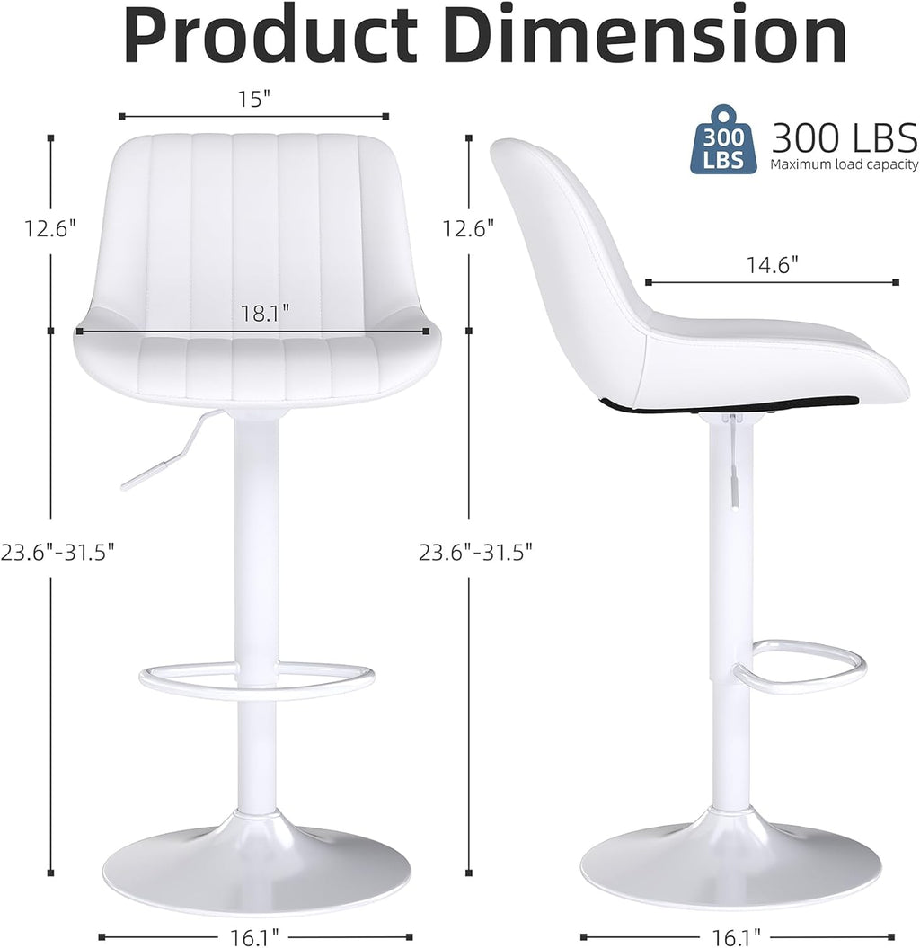 Youhauchair Swivel Bar Stools Set of 2 - White PU Leather