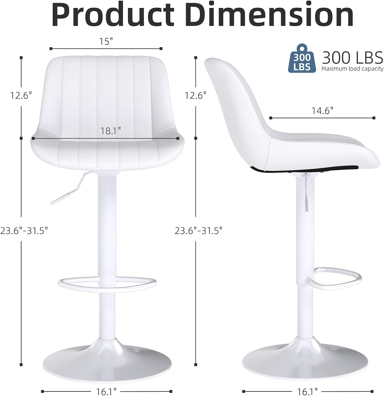 Youhauchair Swivel Bar Stools Set of 2 - White PU Leather