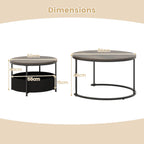 COSTWAY Round Nesting Coffee Tables Set with Storage Basket