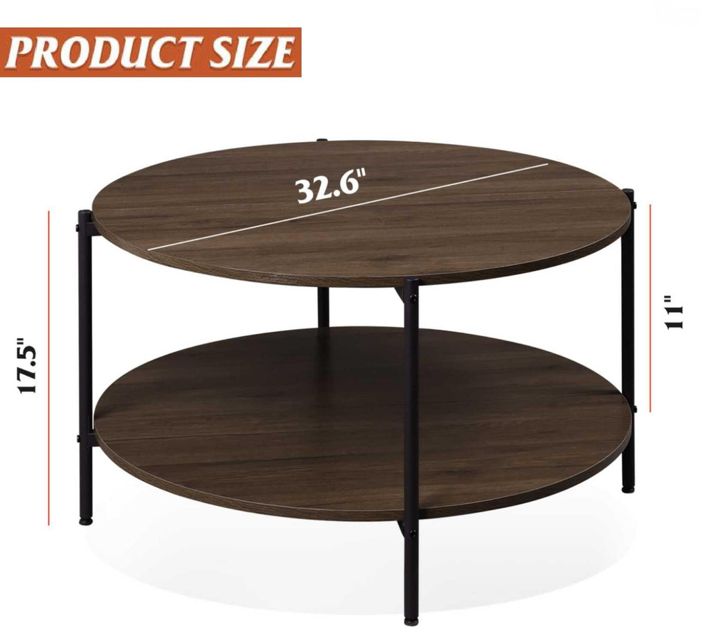 WLIVE 2-Tier Round Coffee Table with Storage Shelf