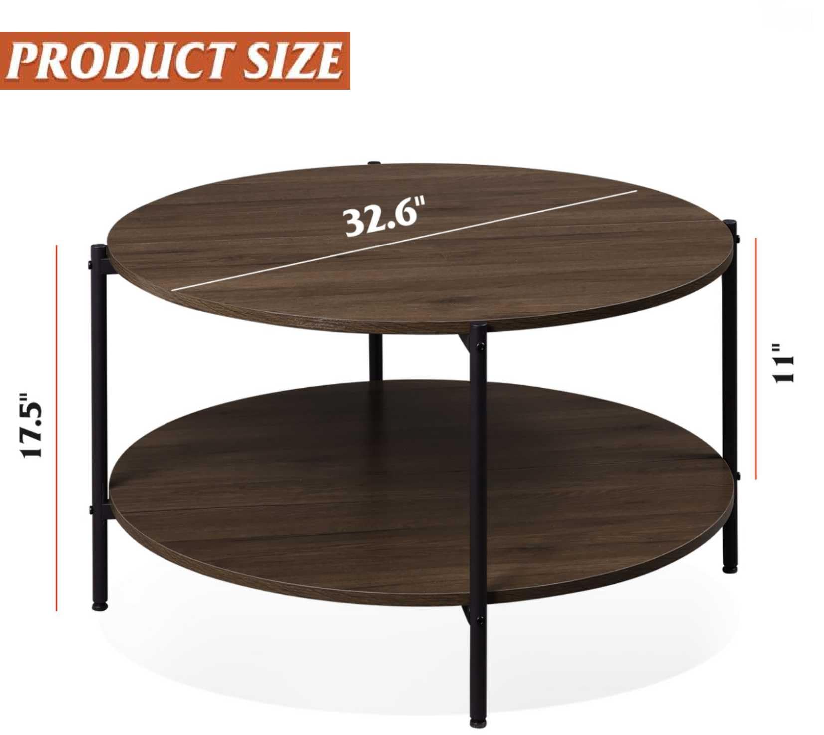 WLIVE 2-Tier Round Coffee Table with Storage Shelf