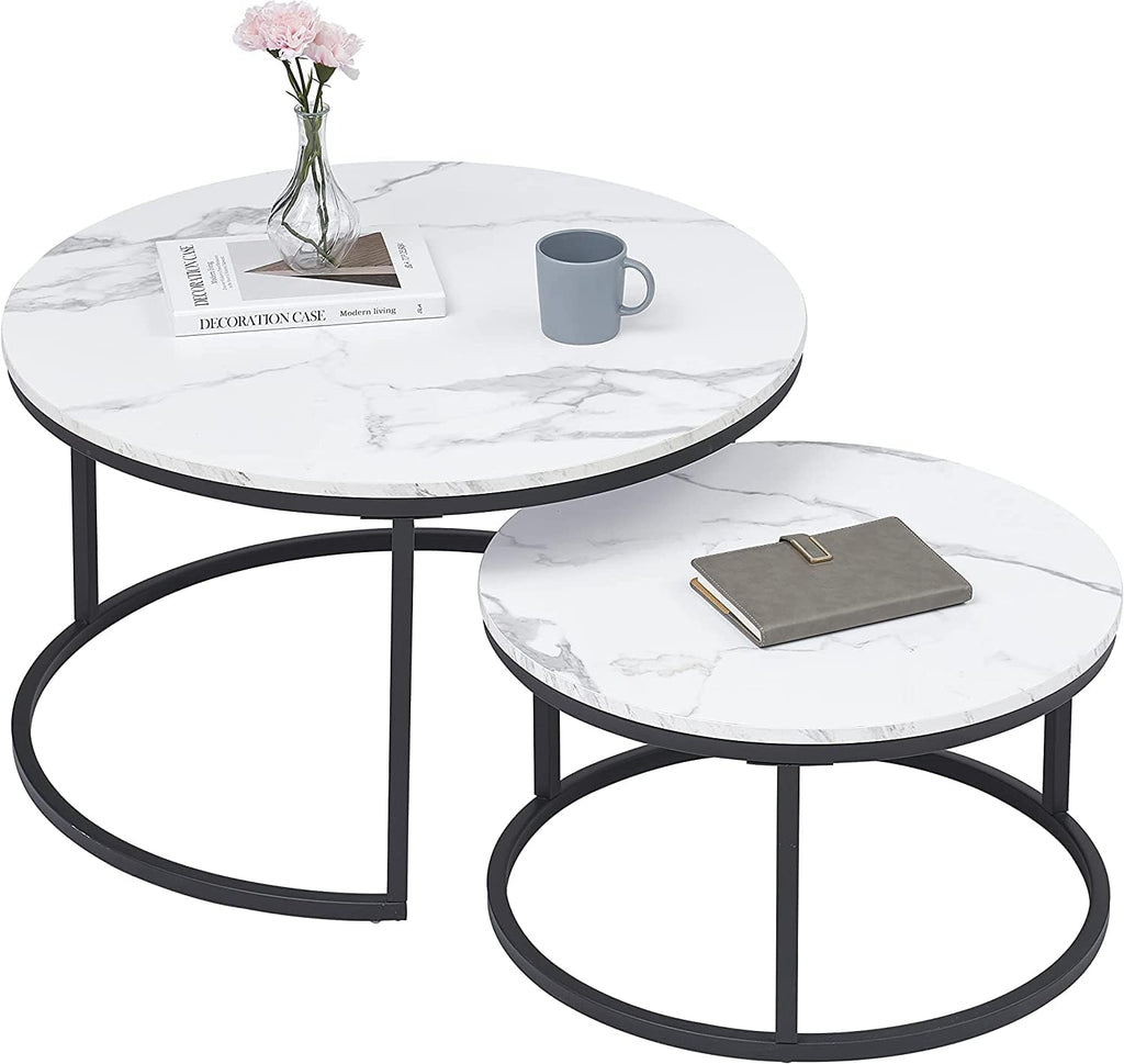 HJhomeheart Nesting Round Coffee Tables Set - White+Black