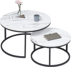 HJhomeheart Round Nesting Coffee Tables Set, White and Black