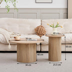 Set of two round, stackable coffee tables with natural wood grain finish