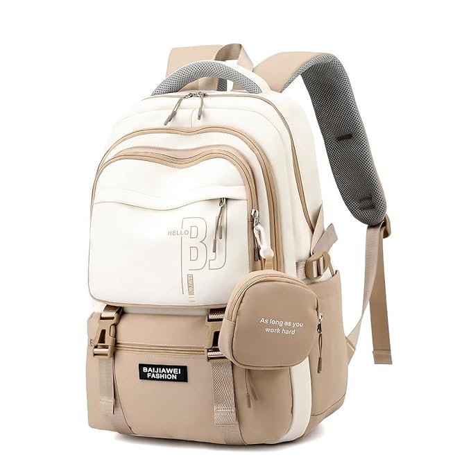 Waterproof Nylon Backpack for Women & Men | College, Office & Travel Bag | Lightweight Anti-Theft Laptop Bookbag with Multi Pockets, Stylish Casual Daypack for School, Work & Everyday Use Brown