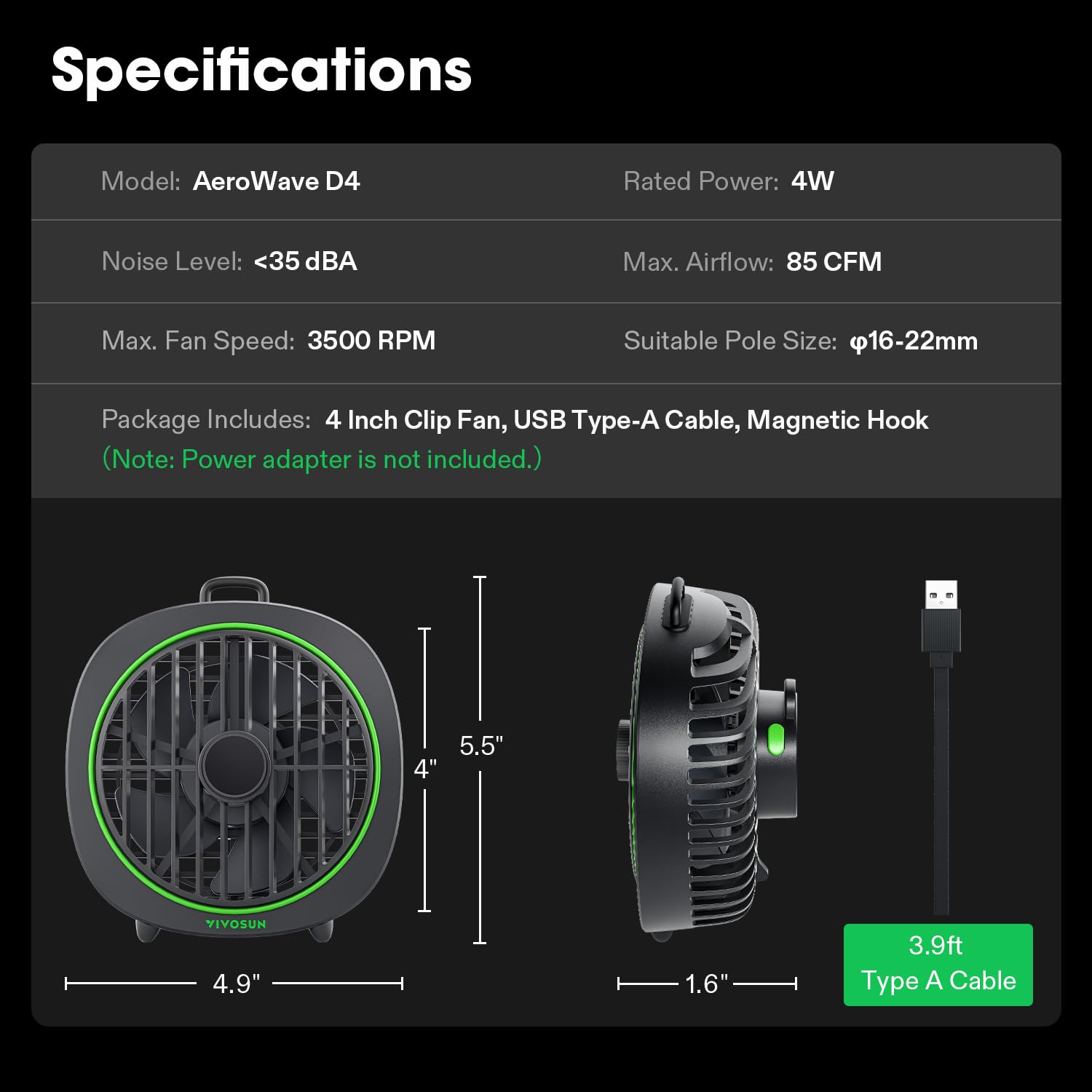 VIVOSUN AeroWave D4 4” Grow Tent Clip Fan 2-Pack
