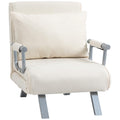 HOMCOM 1 Seater convertible sofa bed with adjustable backrest, removable cover, and metal legs in white