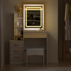 UDIYO Vanity Desk with LED Lights and Adjustable Brightness Mirror