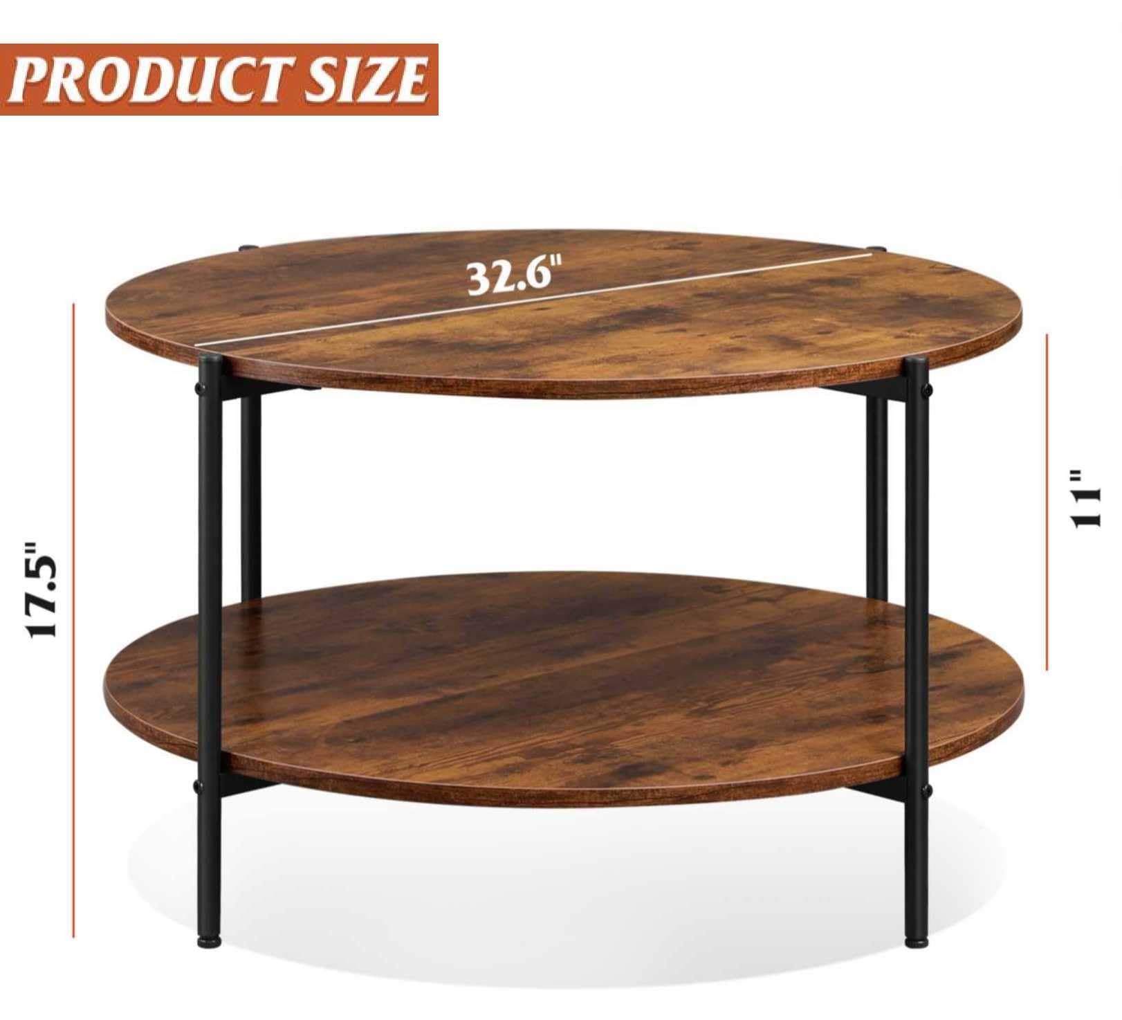 WLIVE Vintage Industrial Round Coffee Table with Storage