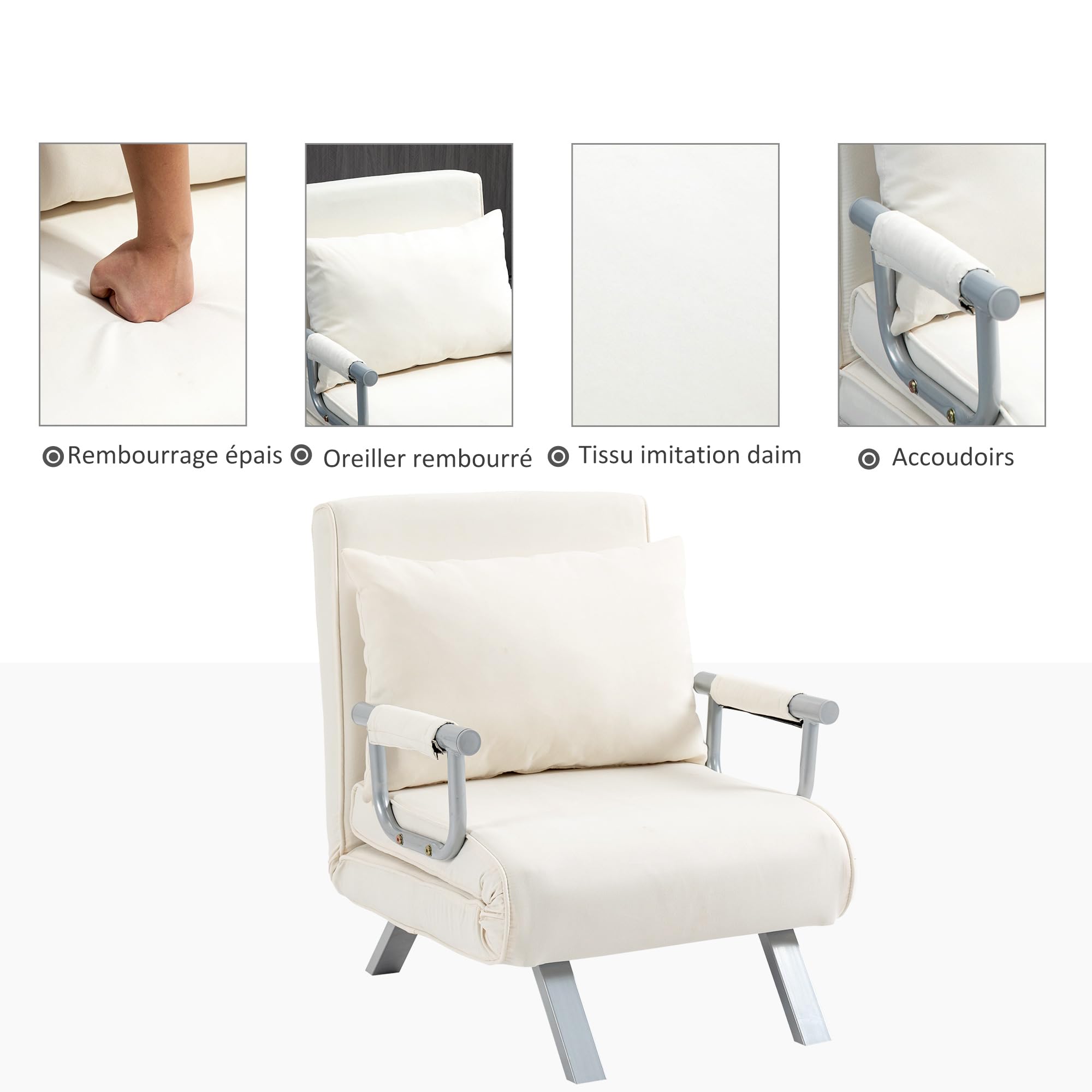 HOMCOM 1 Seater Convertible Armchair Sofa Bed with Removable Cover