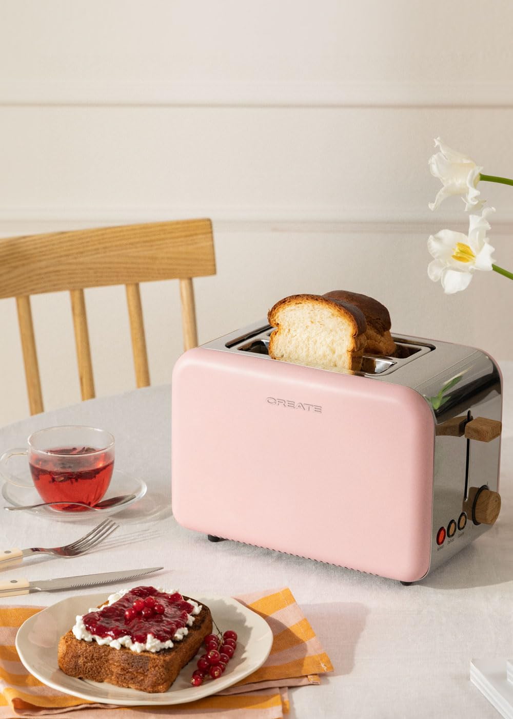 CREATE Toaster Retro Style Wide Slots Pink