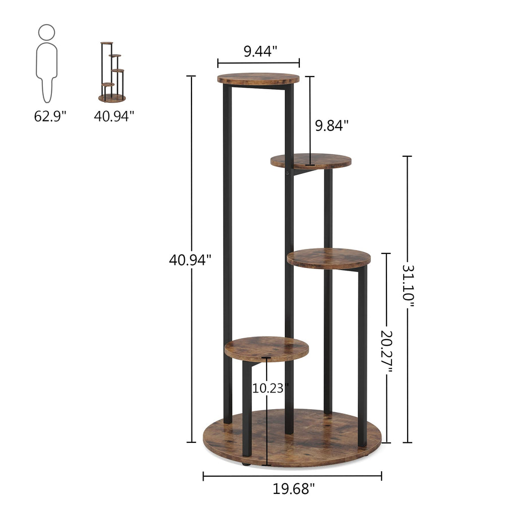 Tribesigns 4-Tier Indoor Corner Plant Stand with Metal Frame