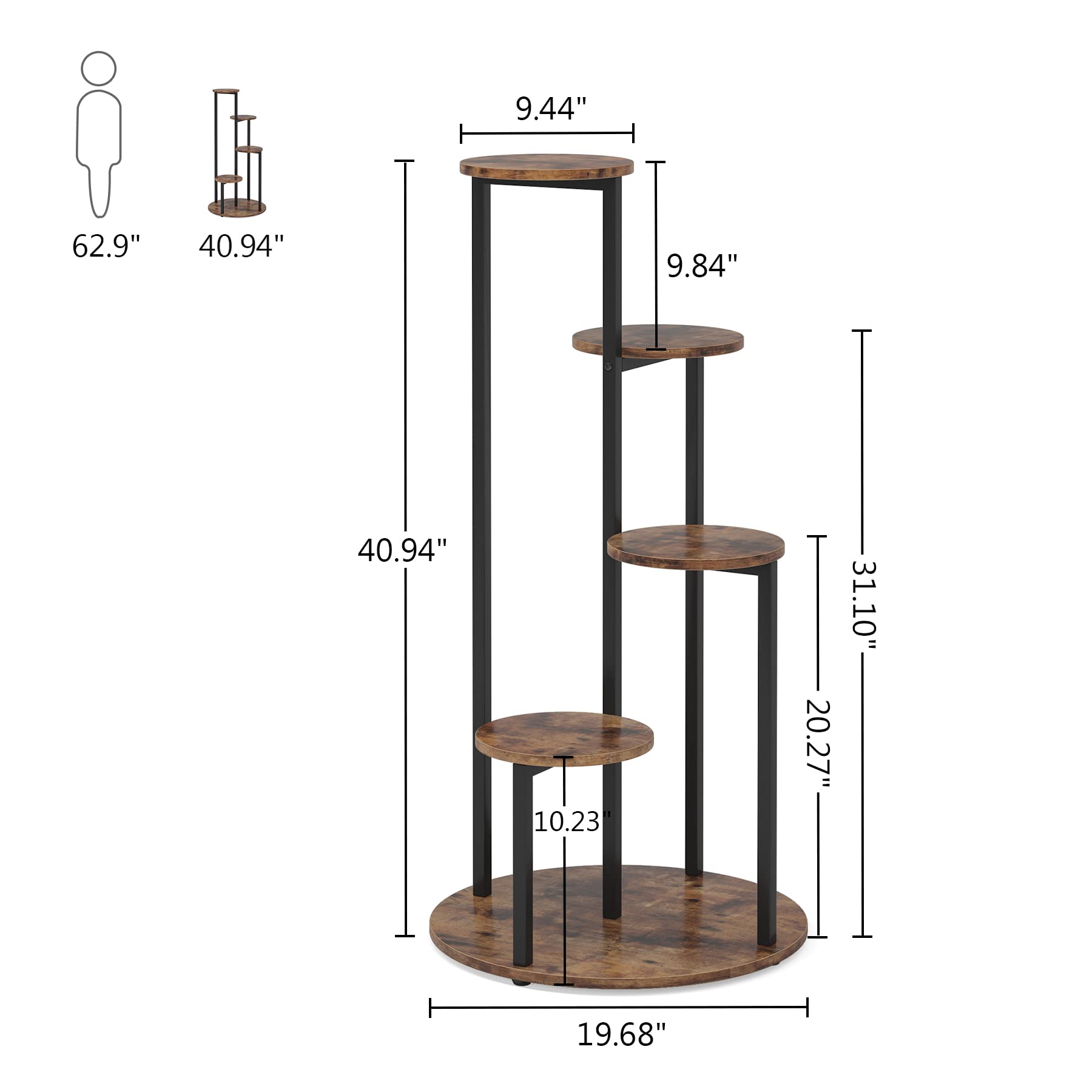 Tribesigns 4-Tier Indoor Corner Plant Stand with Metal Frame