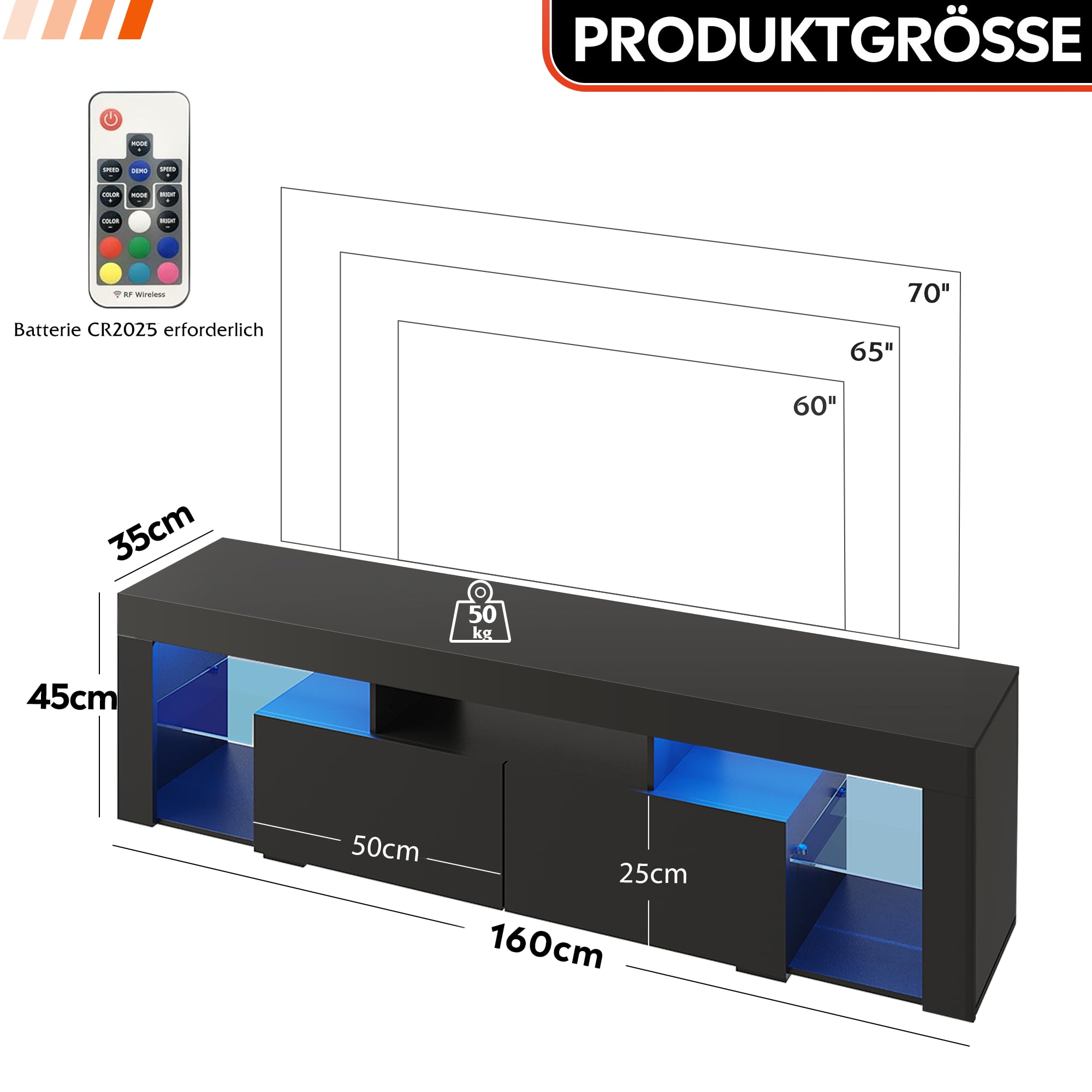 WLIVE Modern LED TV Cabinet with Storage for TVs up to 70 Inches