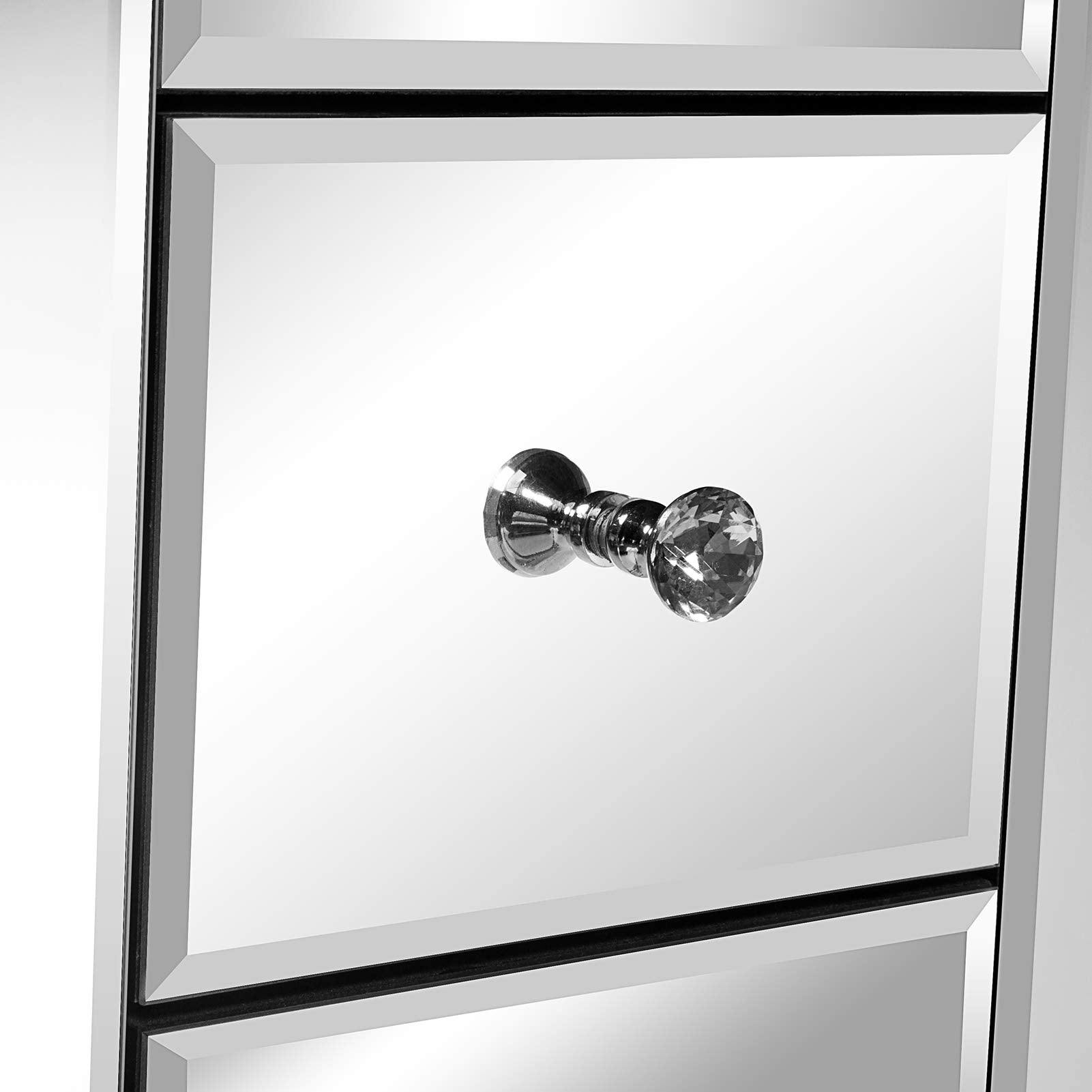 Doredo Mirrored Nightstand with 3 Drawers, Modern Silver Accent Table