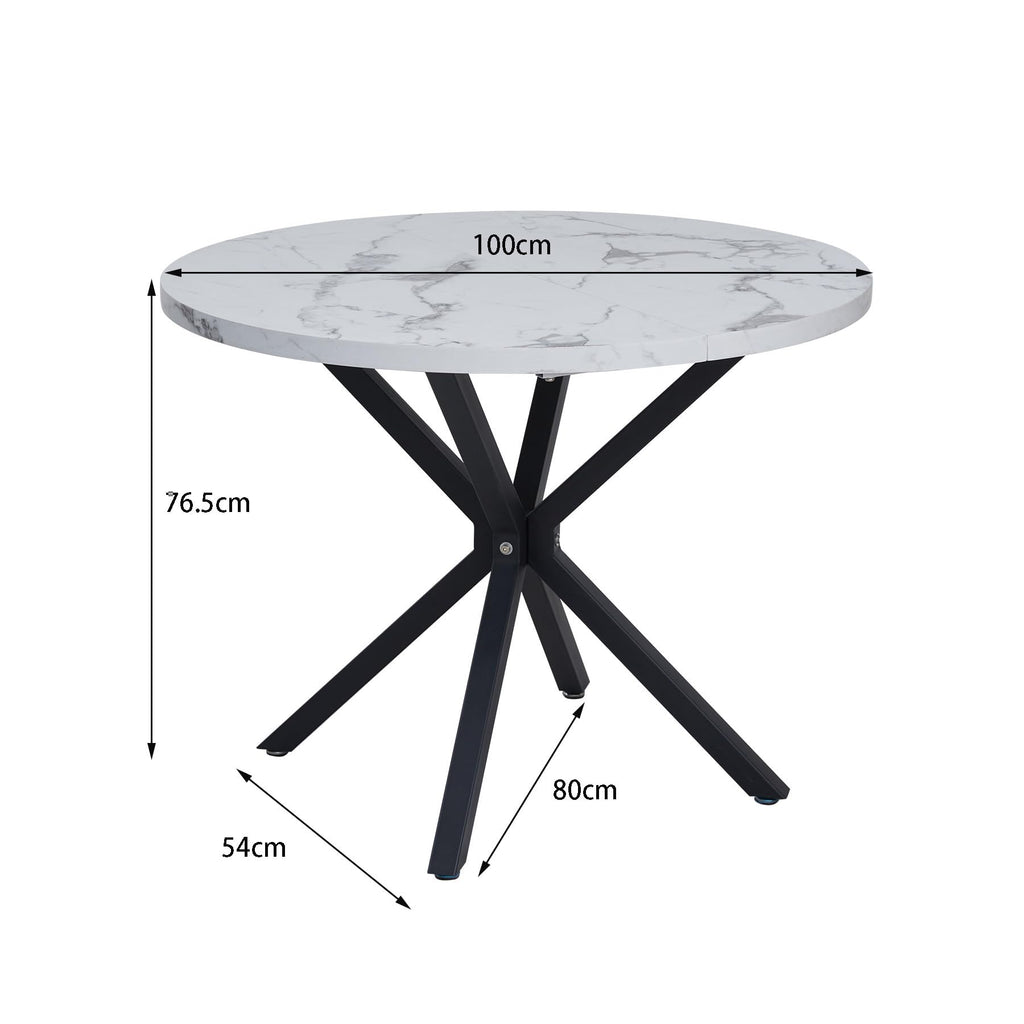 EGOONM Round Marble Look Dining Table with Metal Legs