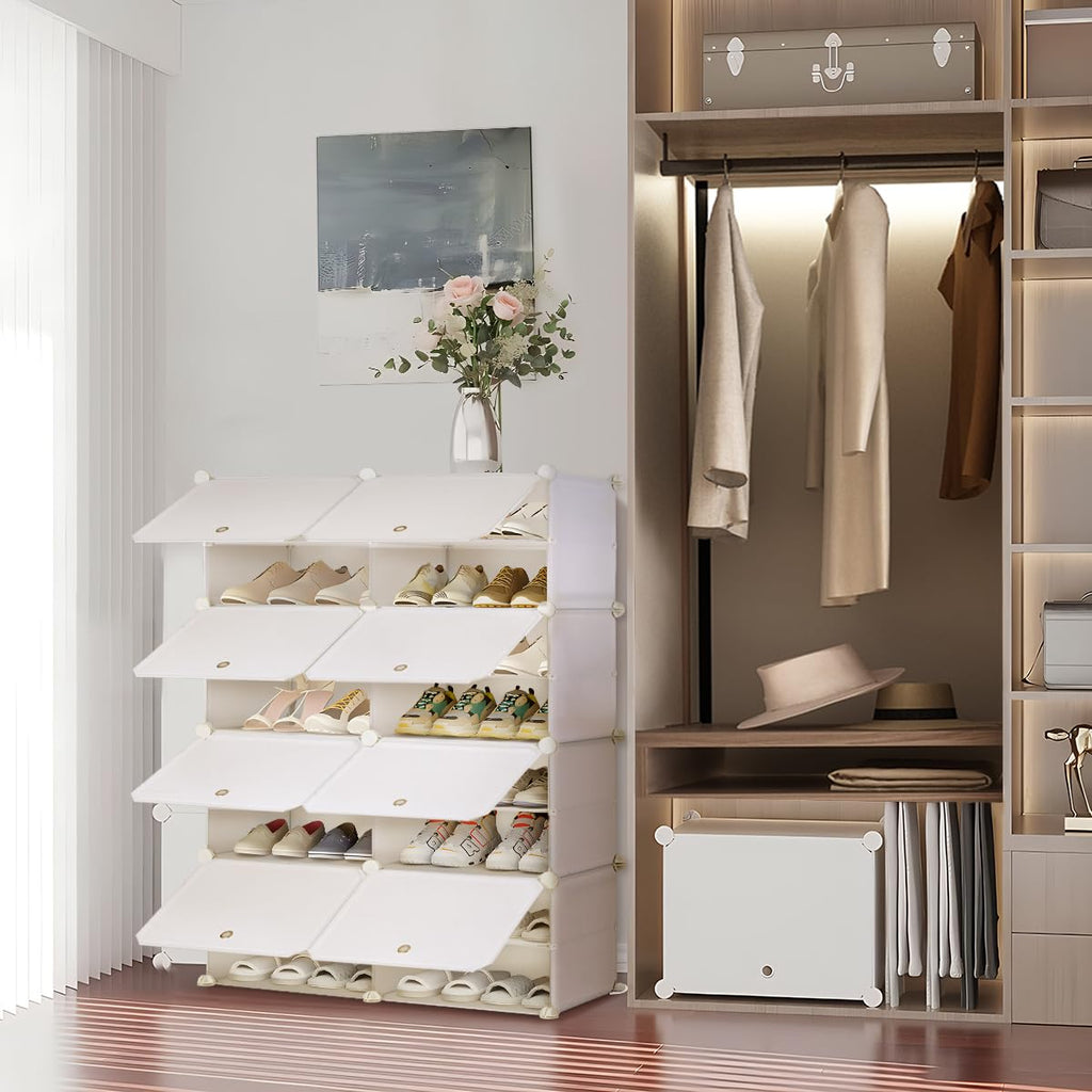TEENO 8-Level Shoe Cabinet for 32 Pairs with Door