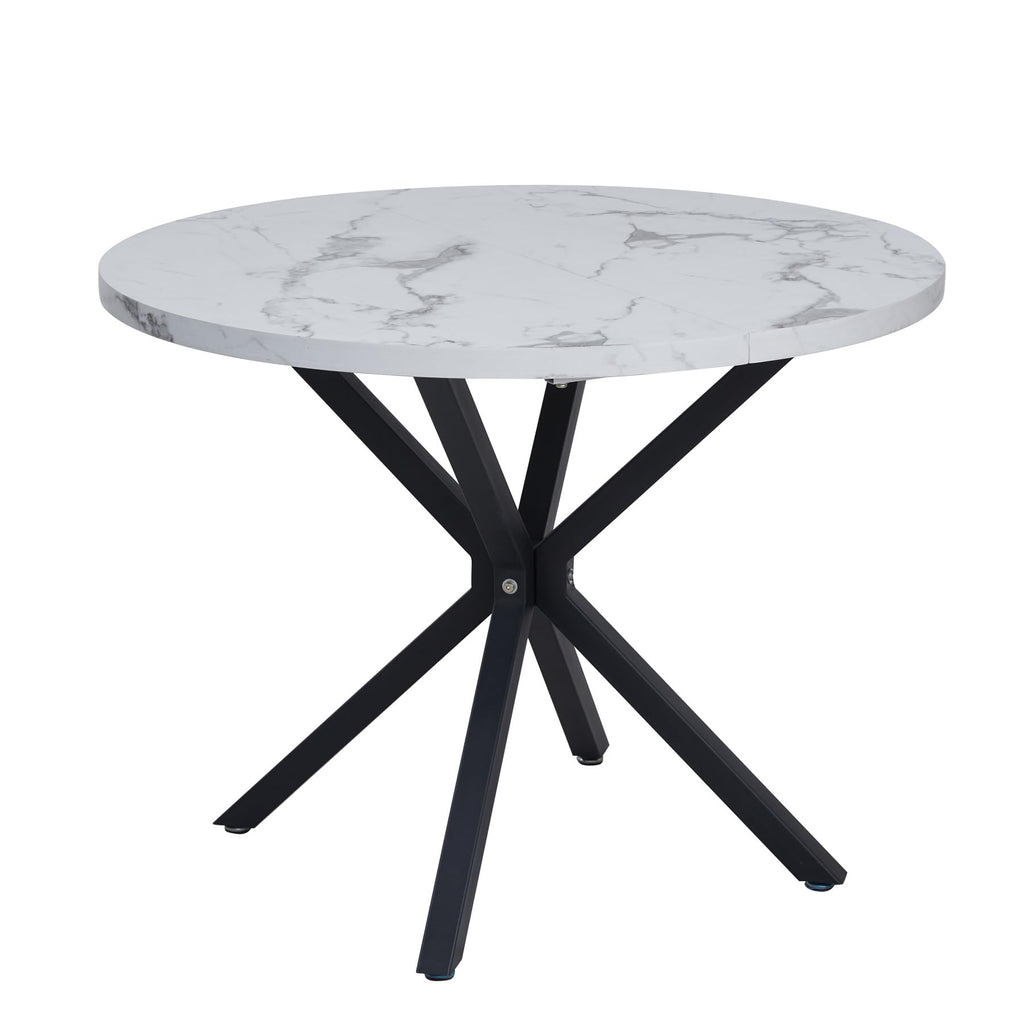Modern round dining table with faux marble top and metal legs