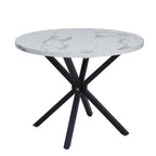 Modern round dining table with faux marble top and metal legs