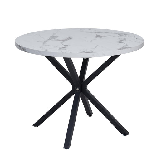 Modern round dining table with faux marble top and metal legs