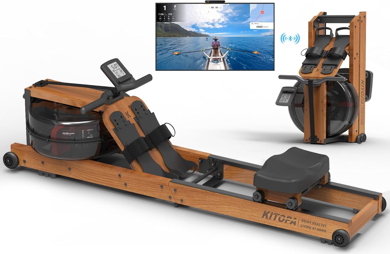 Kitopa Oak Wood Rowing Machine - Foldable