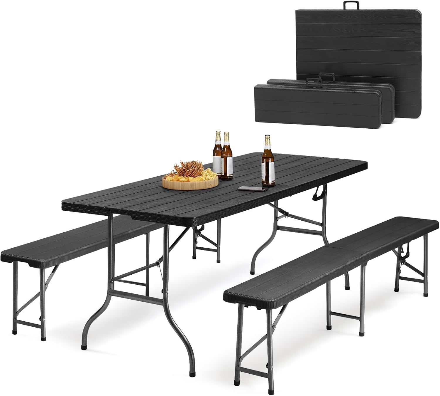 Sekey Foldable Beer Garden Table Set with 2 Benches