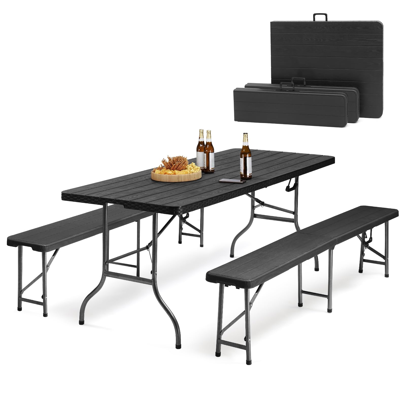 Sekey beer tent set with a folding camping table and two benches, made of PP plastic and iron