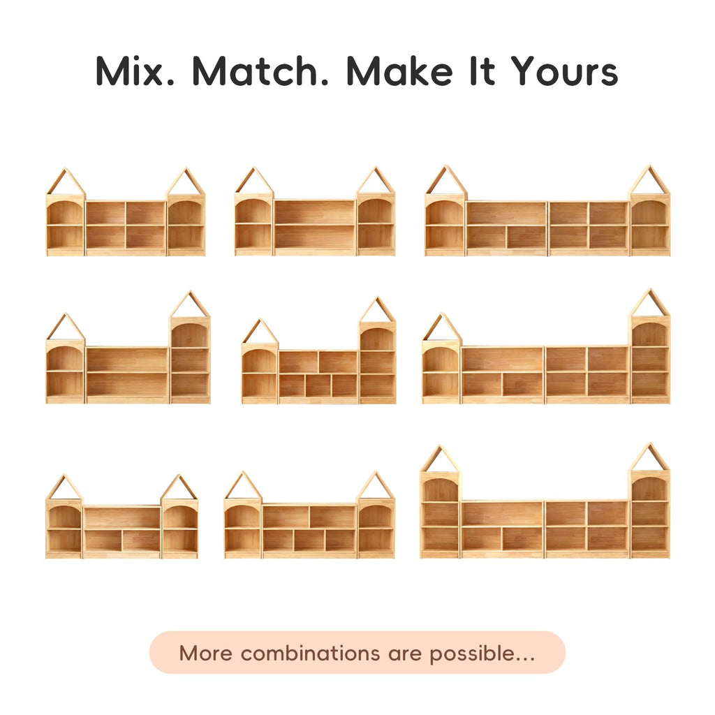 OOOK Montessori Shelf for Kids, 5-Compartment Rubber Wood Storage