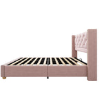 REXO Pink Velvet Upholstered Bed with Quilted Headboard