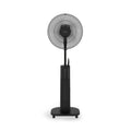 CREATE Air Mist Pro oscillating fogger fan with a black remote control, featuring a modern design