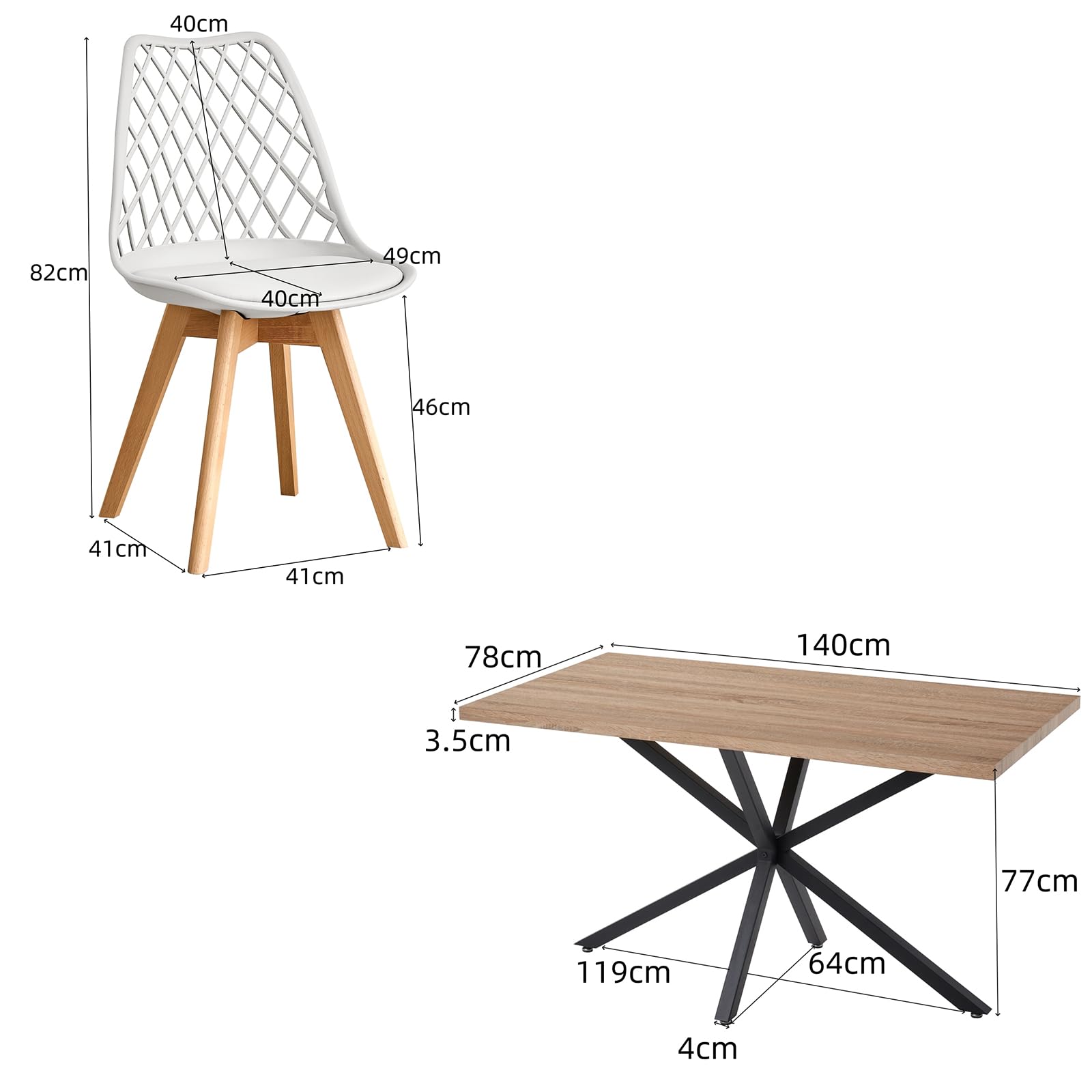 GrandCA HOME Rectangular Dining Table and 4 Chairs Set