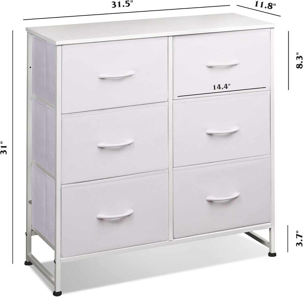 WLIVE White 6-Drawer Wood Dresser with Metal Handle